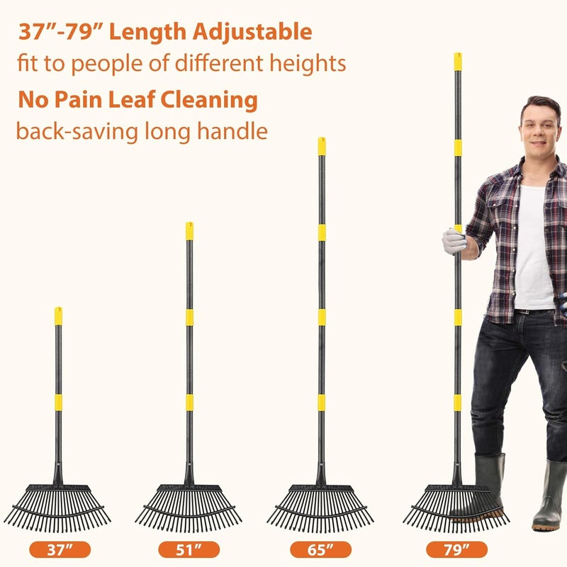 Feblomst Rake, Gardening Rakes for Leaves Lawns Heavy Duty, 79 in Leaf Rake with 25 Clog-Free Tines, 18.5” Wide Large Head, Metal Garden Tools for Yard Quick Cleanup Garss, Debris, Detachable for Camping - Image 4